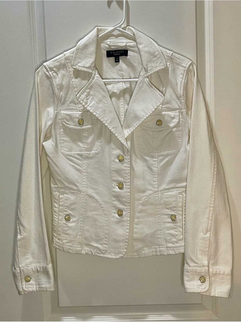 Talbots White Tailored Cotton-Blend Blazer with Stretch 8